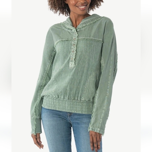 Kut from the Kloth Kut Amelia Contrast Pullover Hoodie 1/4 Snap Button - Picture 10 of 10